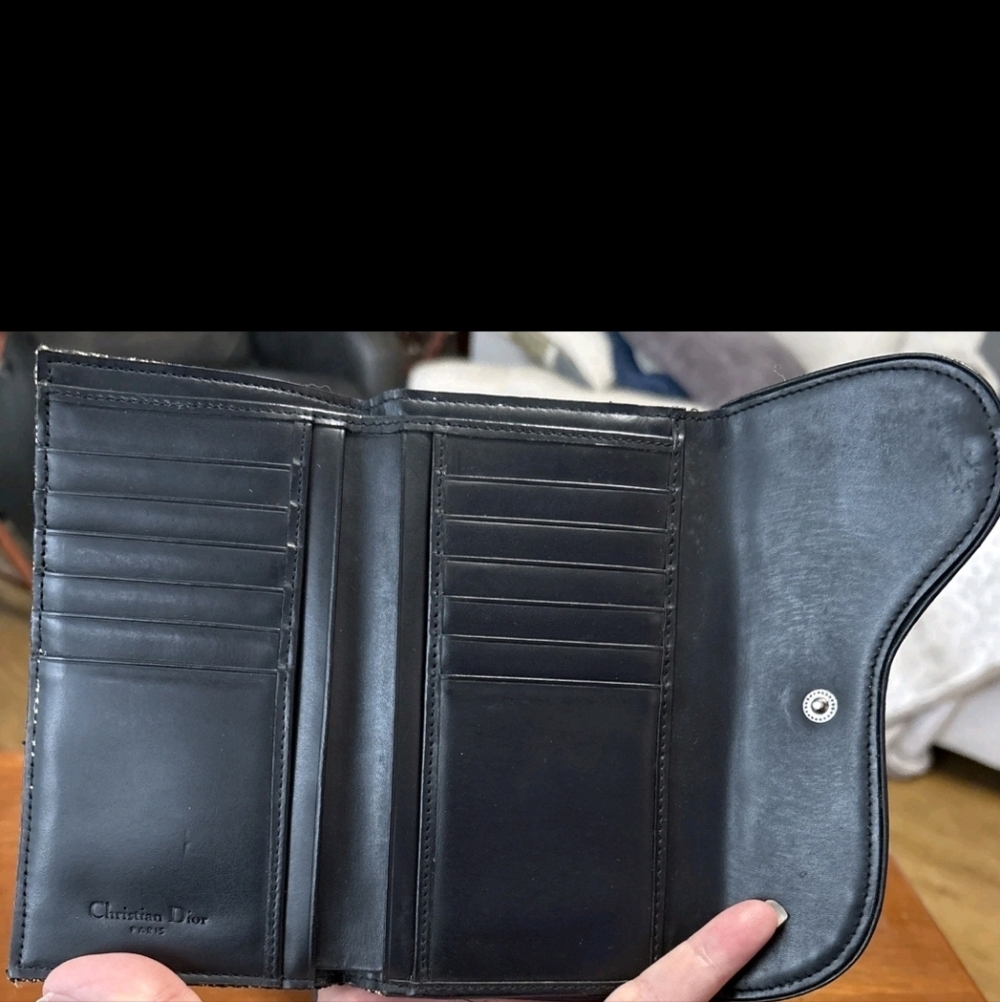 AUTHENTIC Christian Dior 'CD' FABRIC Black Leather Card Holder HI LOW WALLET - Picture 4 of 7